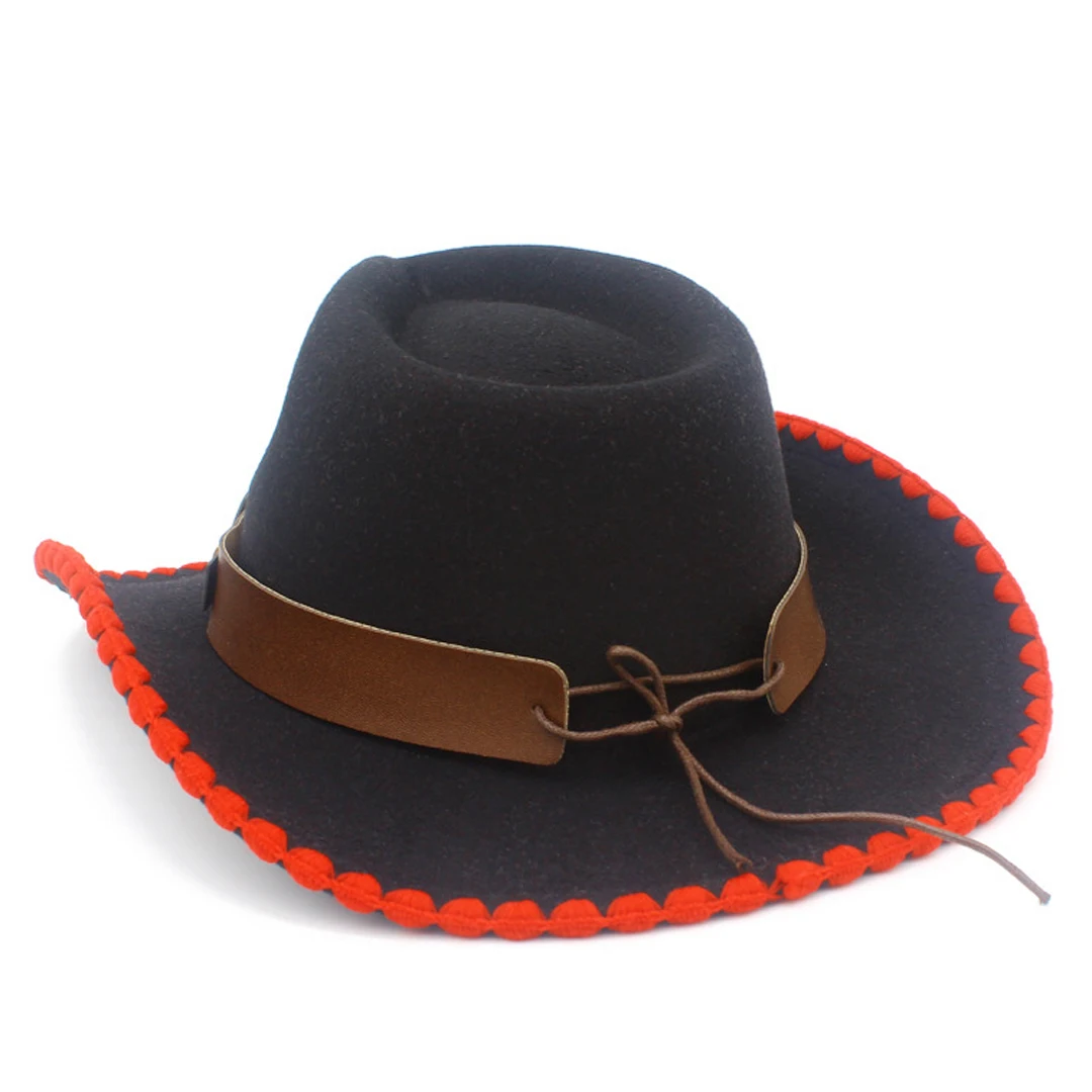 ورأى النساء الرجال قبعات رعاة البقر الغربية قبعة راعية البقر قبعة الكنيسة قبعات الفاتحة طريقة واسعة التطريز حافة مع حزام الجمجمة الثور #3