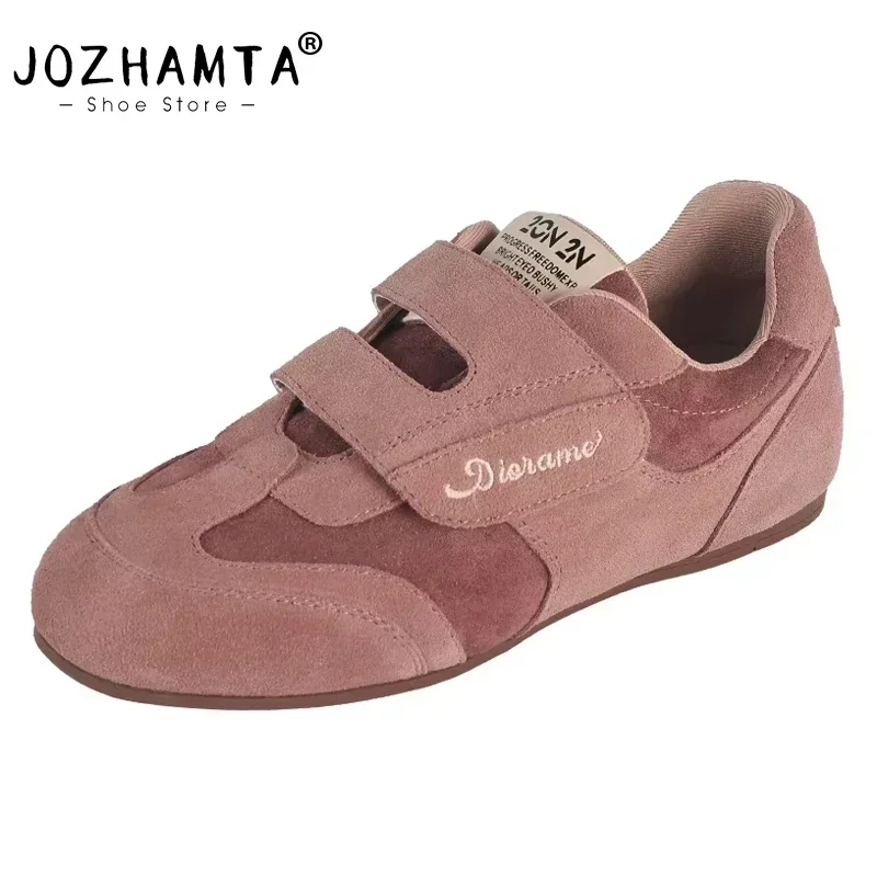 JOZHAMTA Women Sneakers Real Leather Casual Flats Breath Tennis Shoes Low Heels for Spring Shoes 2025 Athletic Shoes Size 35-40