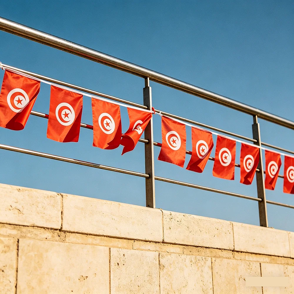 （TIKI FLAG）Tunisia bunting flags 14x21cm 20pcs/lot Pennant Tunisia String Banner Festival Party Holiday for decoration