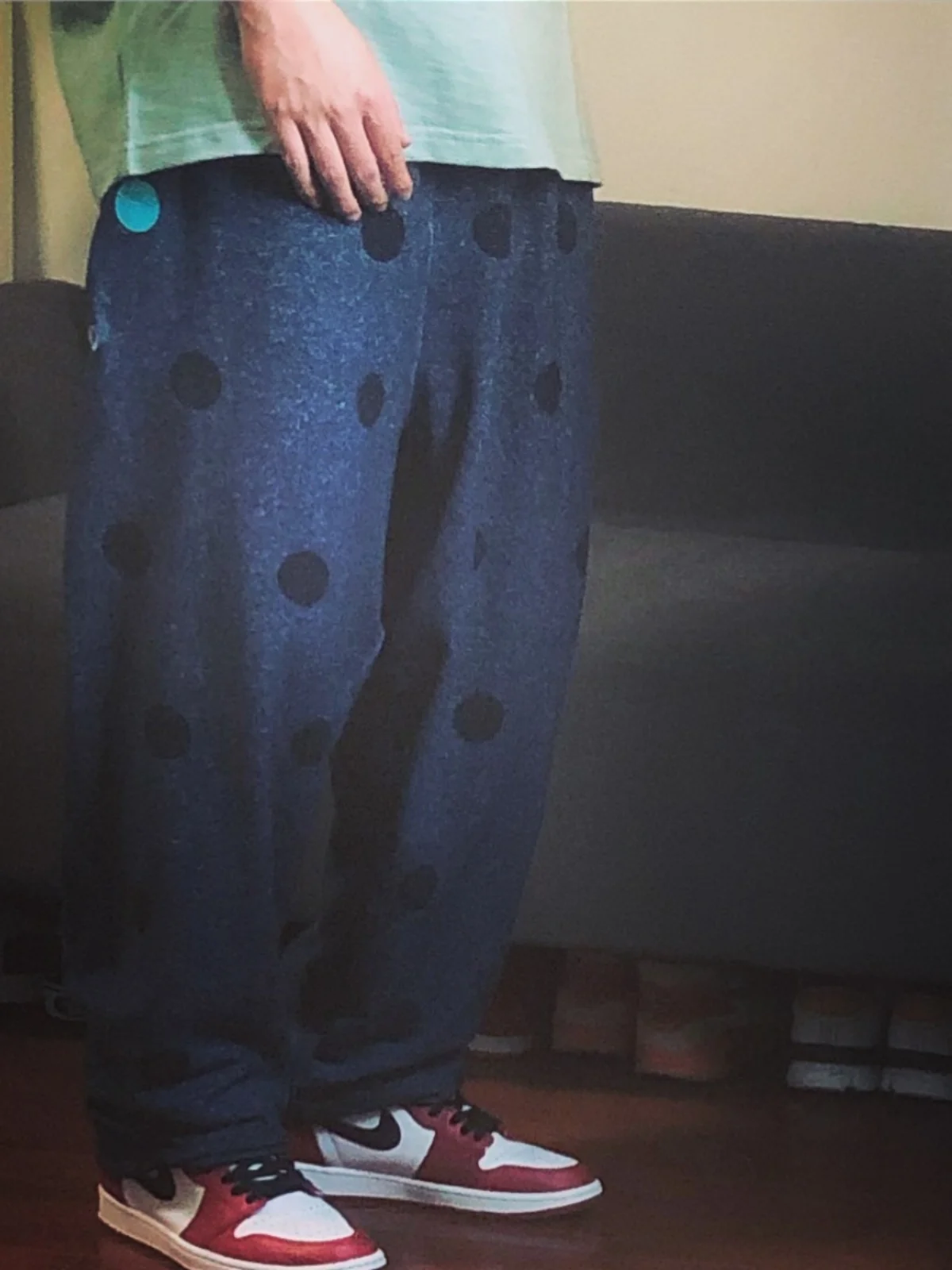 

BTTJOB Donut Logo Sports Pants een Turquoise Circle Casual Faion Urban Sle Loose Fit Long Trousers for Young Men