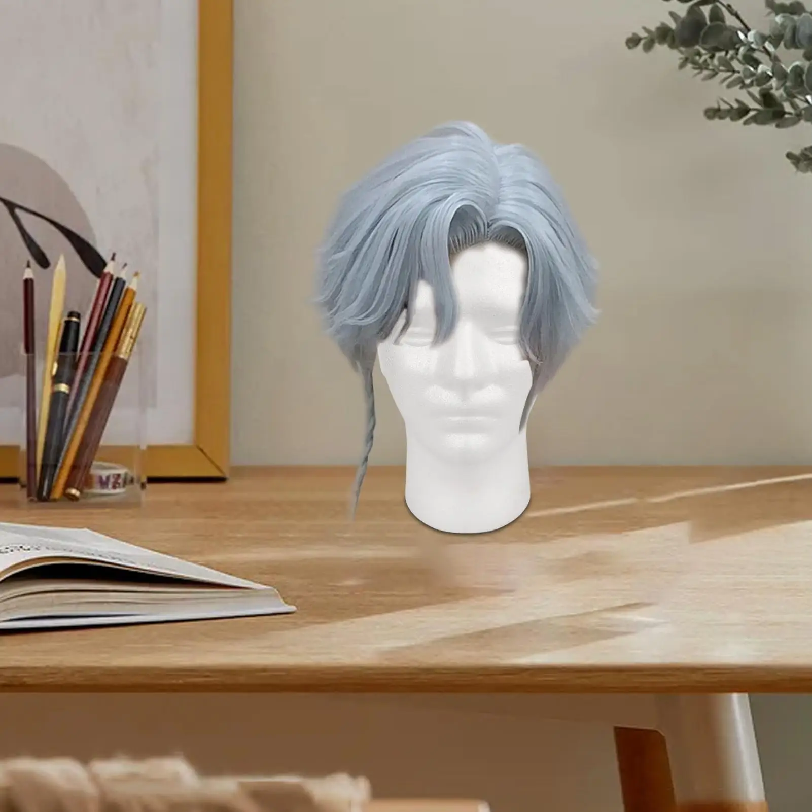 Man Foam Hair Head Model Wig Mannequin Head Stand Rack Glasses Cap Display for Toupee Headwear Headphone White view 3