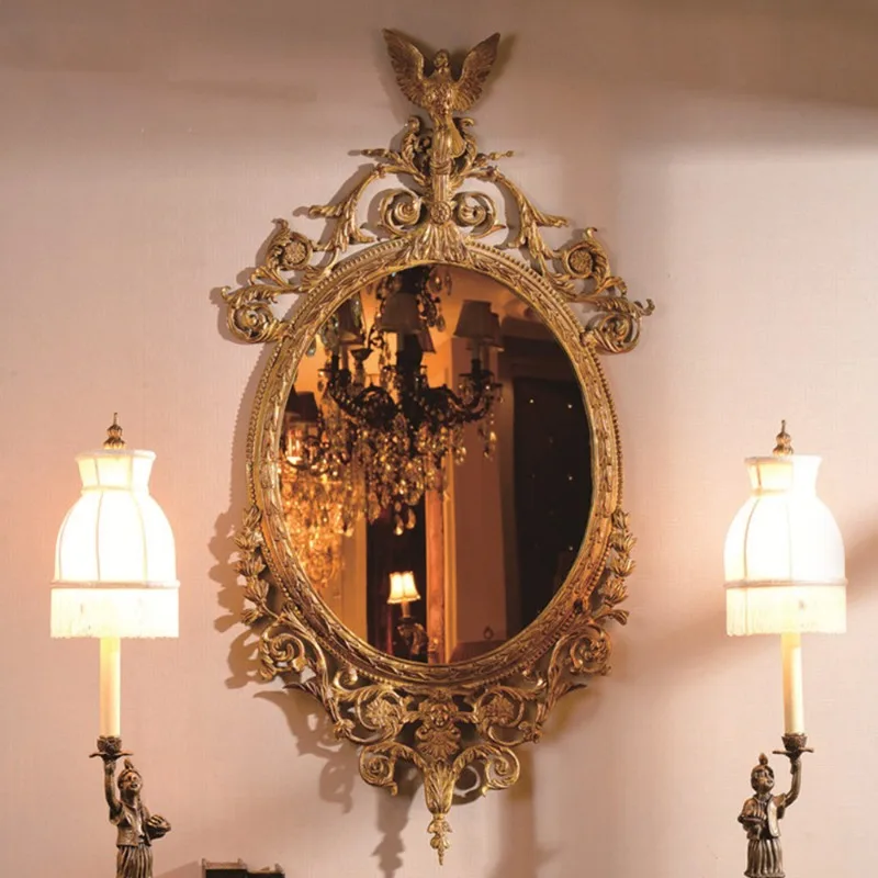 Hotel elliptical mirror wall decorative wall large brass metal mirror
