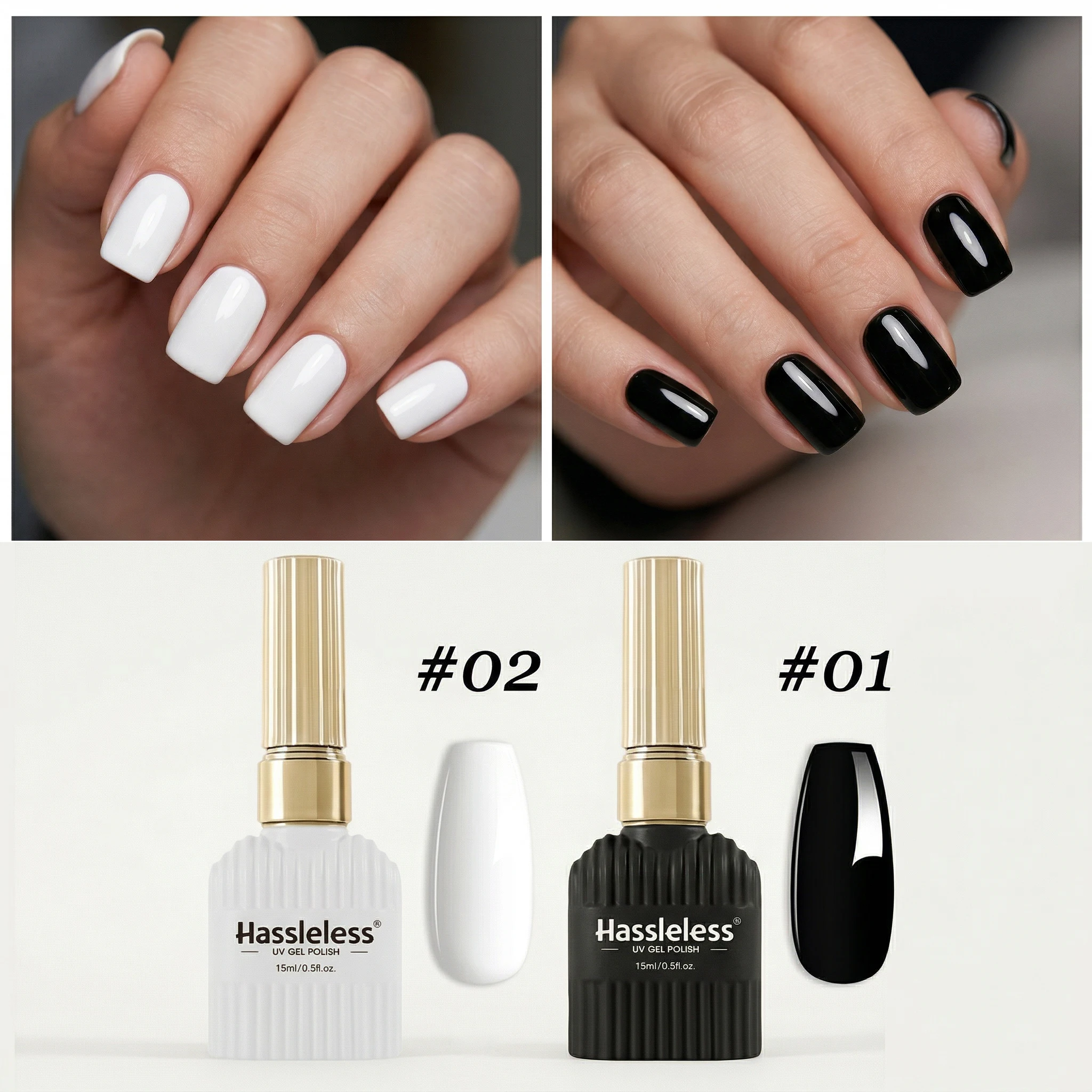 Conjunto de 2 Peças de Esmalte em Gel Preto e Branco 15ml, Semipermanente, Removível por Imersão, Verniz UV LED, Ferramentas de Manicure, Design DIY, Laca para Manicure