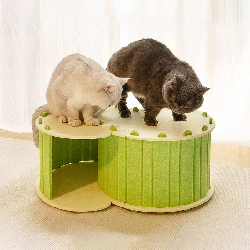 

Semi Enclosed Foldable S-Shape Cat Tunnel Bed Washable Breathable Felt Cat Scratching Post Indoor Sleeping Palying Pet Furniture
