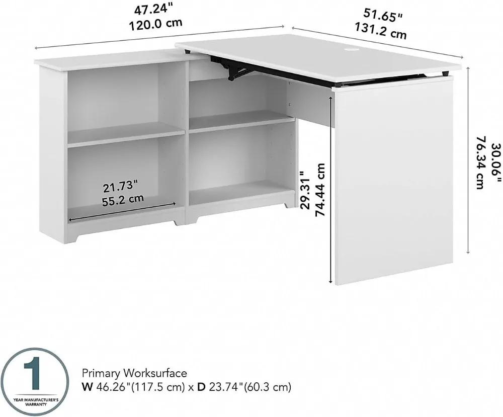 3 Position Sit to Stand Bookcase Corner Desk with Shelves, 52W, Know the desk, front desk, administrative , reception ,