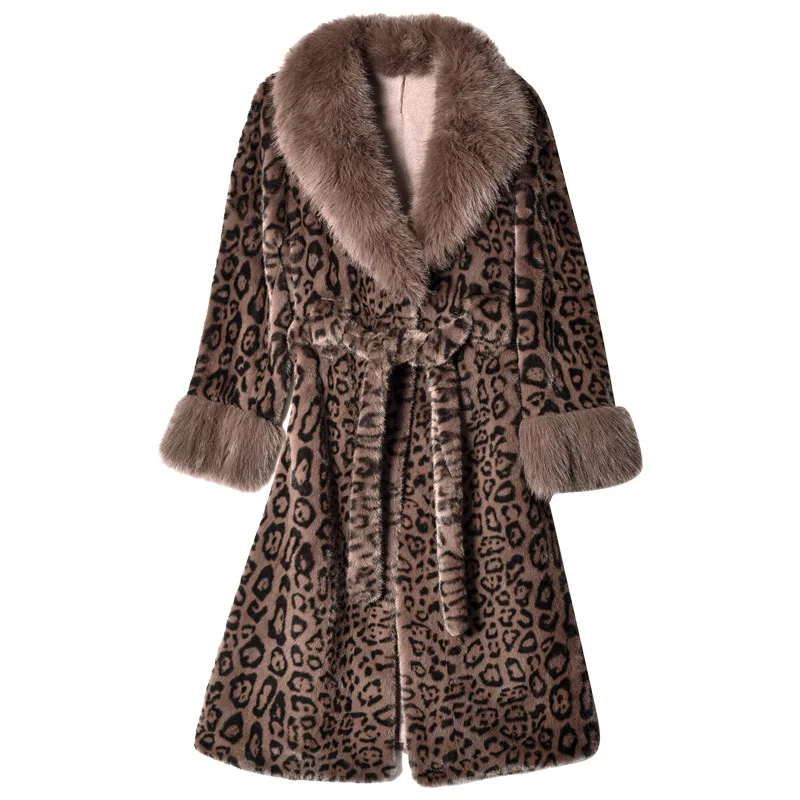 النمط الأمريكي أزياء فضفاضة سميكة الدافئة فو الفراء معاطف للنساء خمر ليوبارد أنيقة تنوعا معطف طويل جواكت شتوية #6