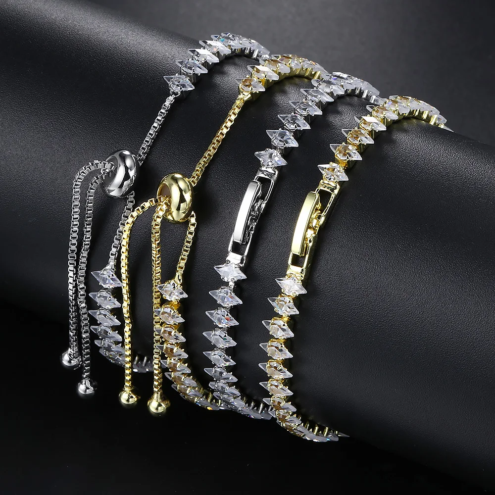 Silver Color Tennis Bracelet for Women Luxury Dainty Sparkling Cubic Zircon Stackable Chain Crystal Banquet Wedding Jewelry H085