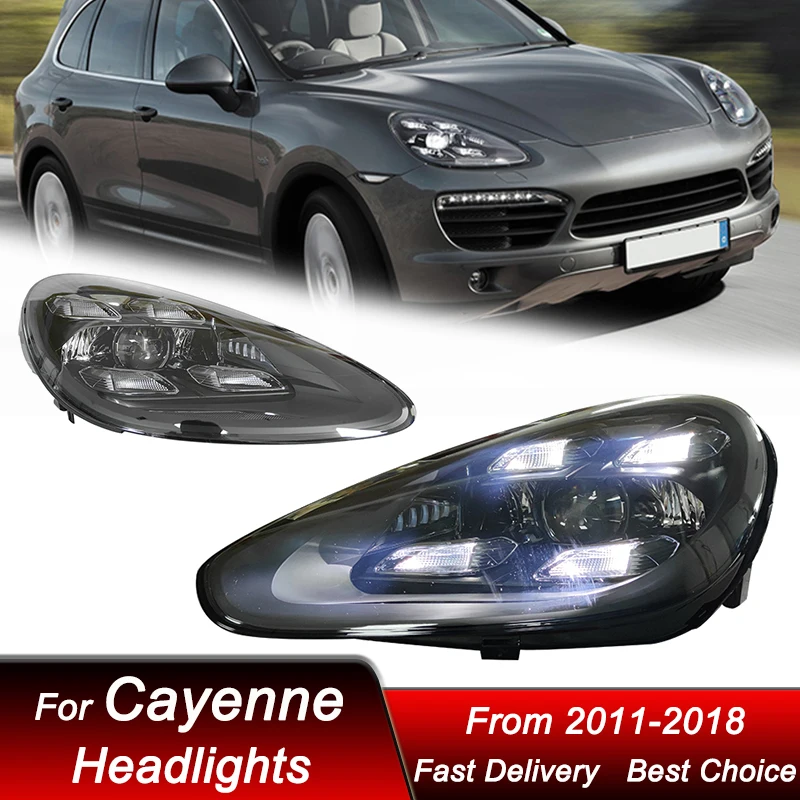 

Поп-автомобильные фары для Porsche Cayenne 958 2011-2018-2022 стиль полностью светодиодные автомобильные фары в сборе, аксессуары для линз проектора Ki