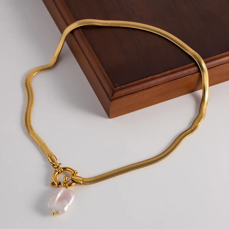 Baroque pearl pendant necklaces stainless steel statement necklace for women bohemia summer elegant jewelry waterproof handmade