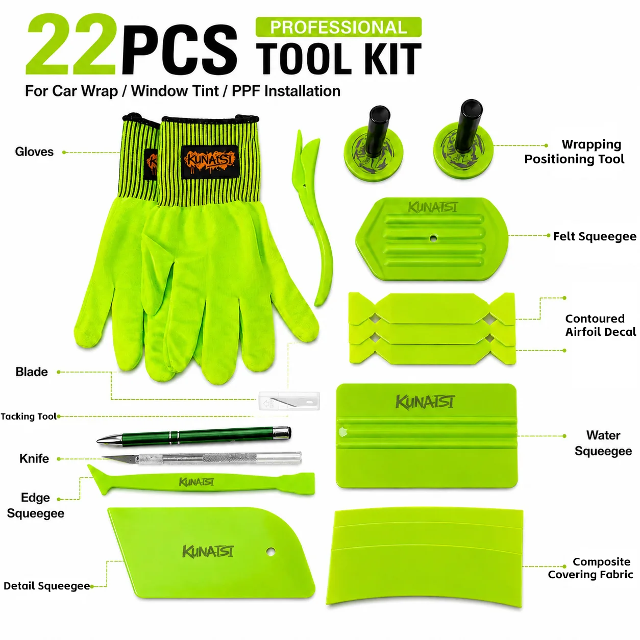 22-teiliges Auto-Folierungswerkzeug-Set, professionelles Vinyl-Folierungs- und PPF-Installations-Set mit Handschuhen, Messer und Kantenwerkzeugen – Detail 2