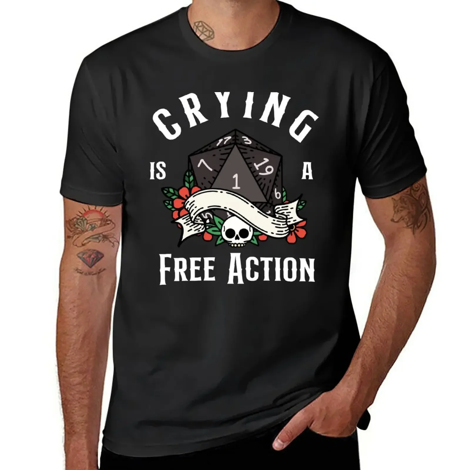 

New Funny DND RPG Critical failure: Crying is a free action, Natural one D20 dice. T-Shirt Tee shirt men workout shirt