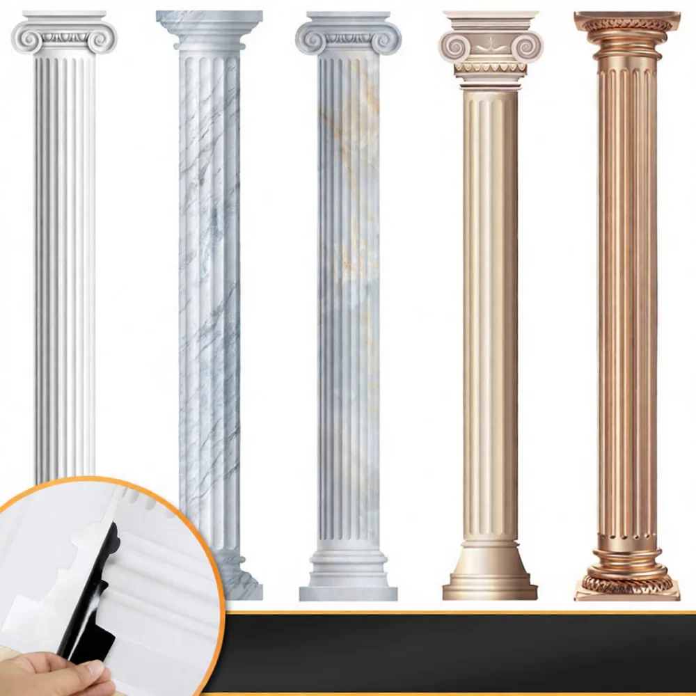 Decorative 3D Roman Column Wallpaper Self Adhesive Wall Decal Classic Style Backdrop Mural Home Room Renovation Accessories