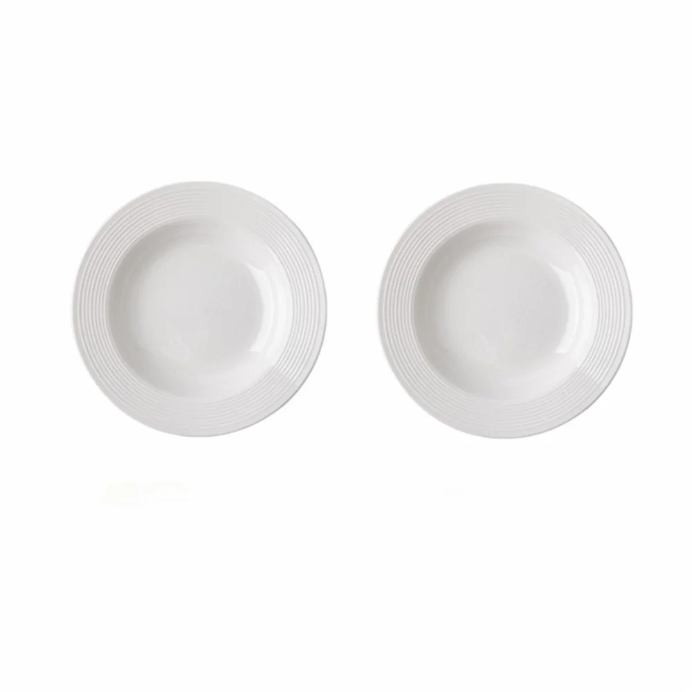 2PCS Japanese-Style Ceramic Straw Hat Plate Threaded Pattern Round Dessert Dish White Under-glaze Painting Serving Dish Salad