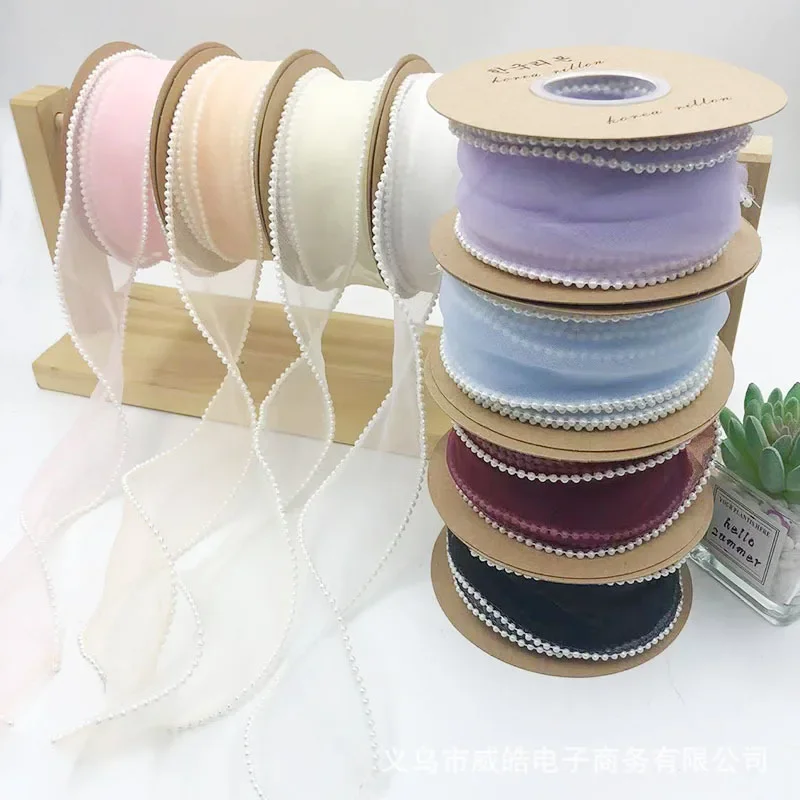 (5yards/roll) 4cm Fishtail Pearl Yarn Ribbon Silk Organza Lace Material Ribbon for DIY Handmade Bow Gift Wrapping Wedding Decor
