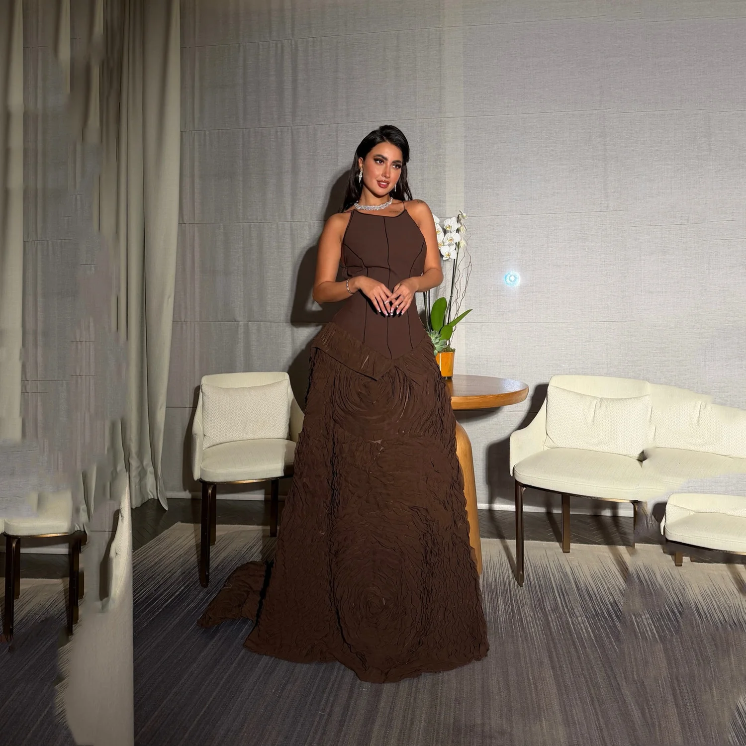 

Aileen Customized Prom Dress Elegant Party Dresses 2025 3D Flowers Luxurious Women's Evening Dresses for Special Occasions Brown