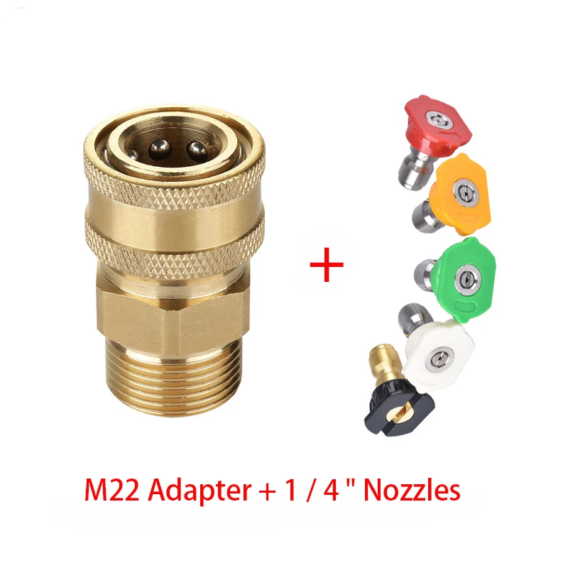 Alta Pressão Washer Copper Connector, Adaptador de Conexão Rápida, Bicos De Lavagem De Carro, M22 Masculino 1/4 \