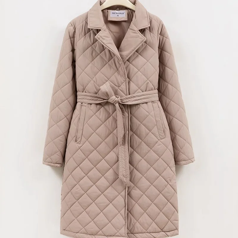 

Medium Length Suit Collar Cotton Jacket For Women In Winter 2025 New Style With Sashes Slimming Big Size Trendy Padded Coat W291