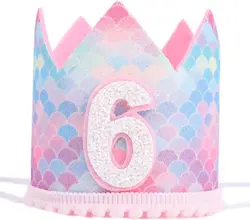 Pink Mermaid Scales Crown Mermaid Baby 6th Birthday Party One Year Hat Kids Princess Happy 1st 2nd Mermaid Girl Birthday