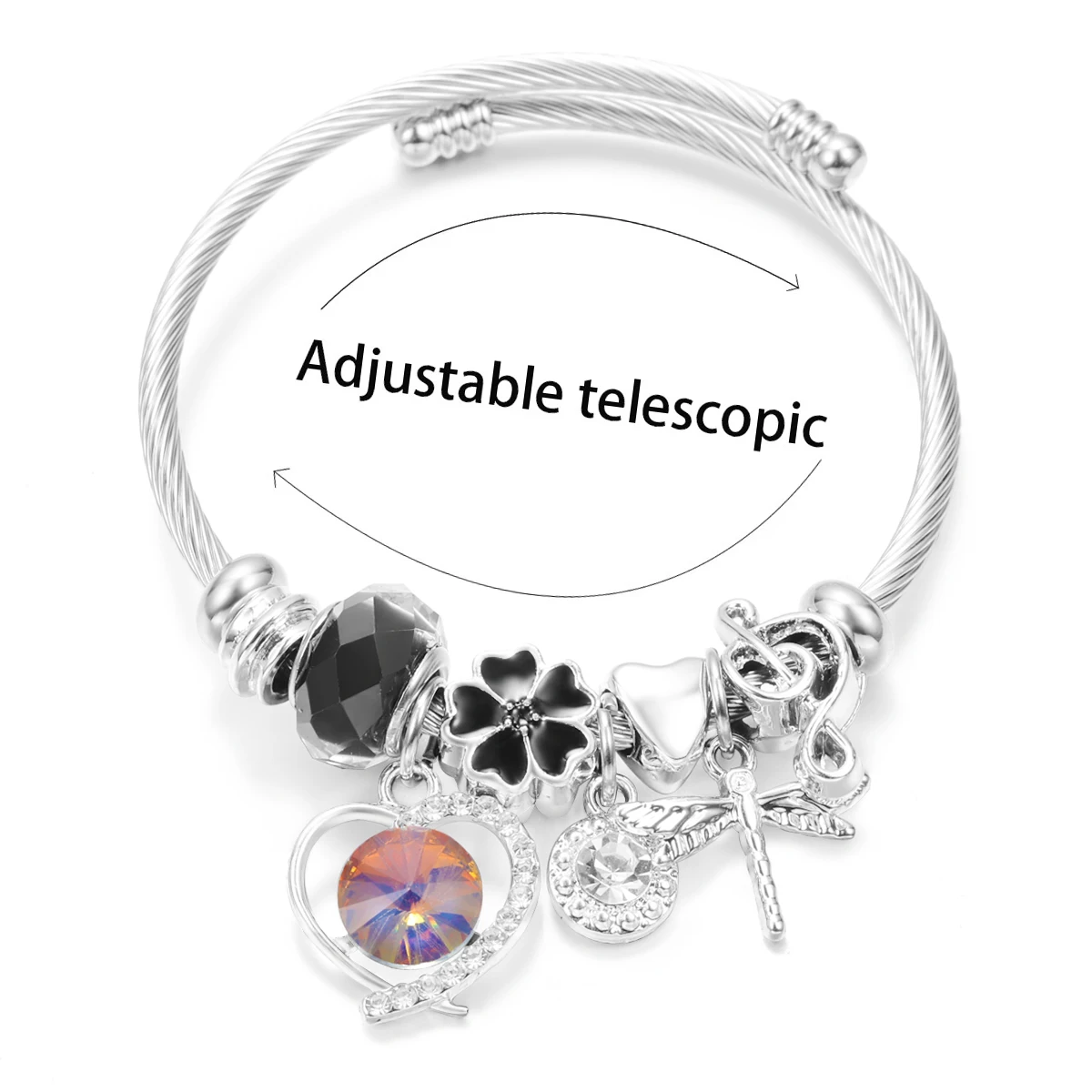 새로운 트렌디 한 라인 석 잠자리 크리스탈 페르시 펜던트 팔찌 스테인레스 스틸 4 색 클로... - 1