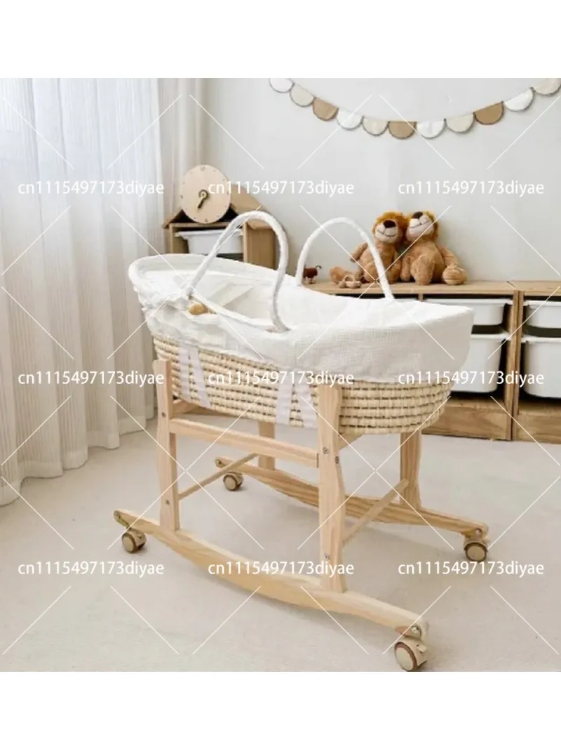 Woven Baby Cradle Portable Carry Basket, Newborn Bedside Sleeper Reclining Chair Handmade Bassinet