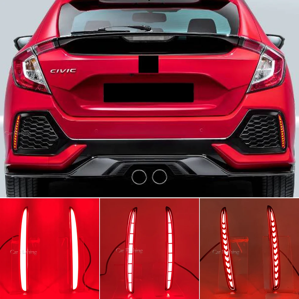 Car LED Reflector Lamp Rear Fog Lamp Bumper Light Brake Dynamic Turn Signal For Honda Civic Hatchback Type R