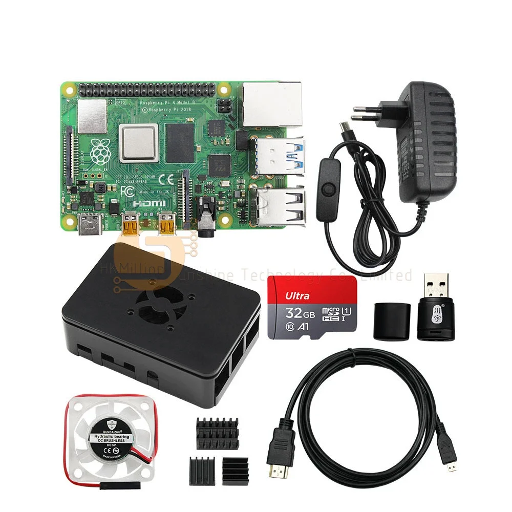 Zestaw startowy Raspberry Pi 4 8G 4G 2G - edycja 32 64 GB, obudowa Raspberry Pi 4 z wentylatorem PWM, zasilacz, kable HDMI do Pi 4B