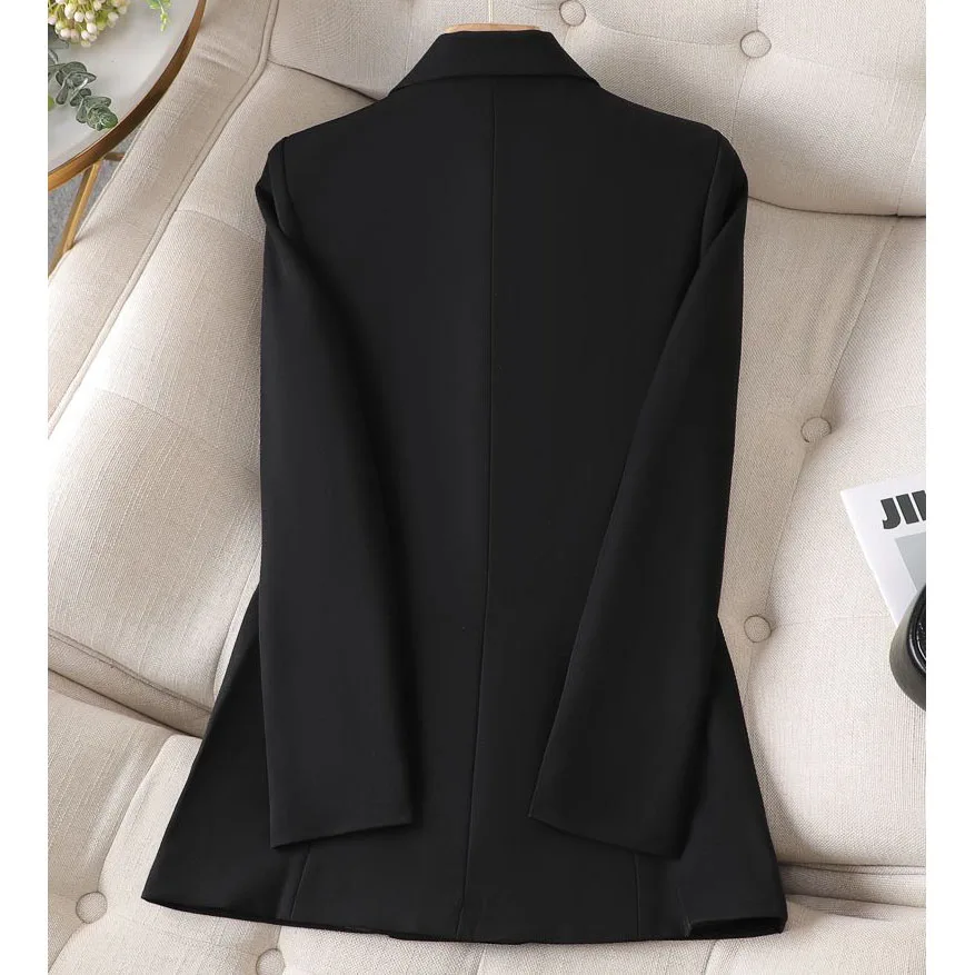 Women Casual Blazer Double Breasted Suit Jacket Korean Version Pure Color Loose Fashion Suit Jacket Simple Office Ladies Tops