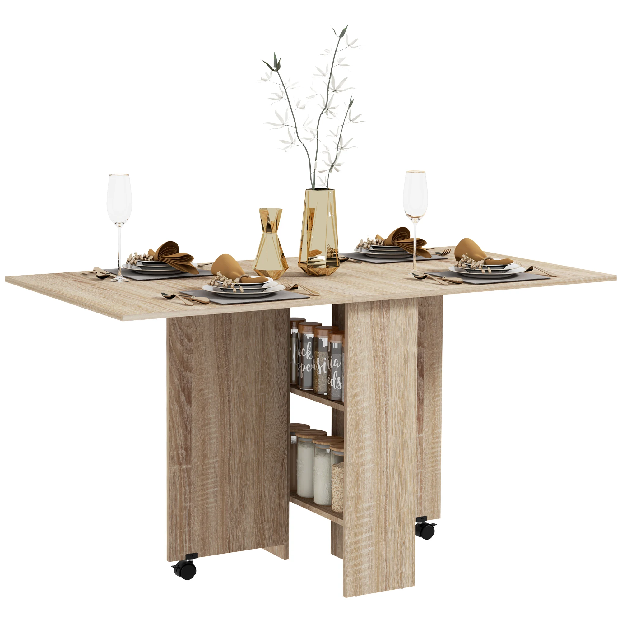 HOMCOM Mesa de Comedor Plegable con Alas Abatibles 75x140x74 cm Natural