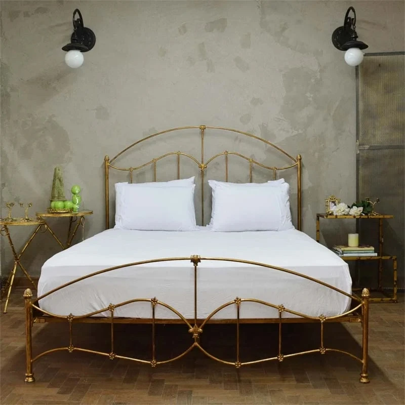 

Gold Iron Modern Luxury Bed Bedroom Metal Queen Hotel Adults Twin Double Beds King Loft Princesse Cama De Casal Furniture Home