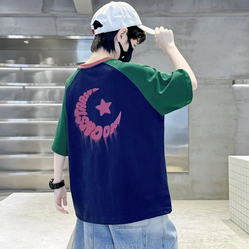 Boys Short Sleeve T-Shirt Summer Children Cotton Fashion Letter Print Tshirt Baby Kids Luxury Clothing Costume Tee Shirt 5 To 14