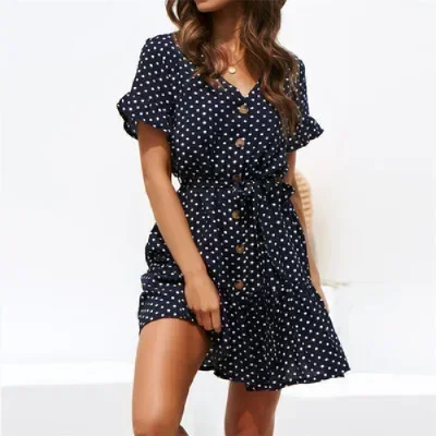 

Women Summer Dress Maternity Beach Chiffon Dress Pregnancy Casual Short Sleeve Polka Dot Dress Boho Mini Sundress Vestidos