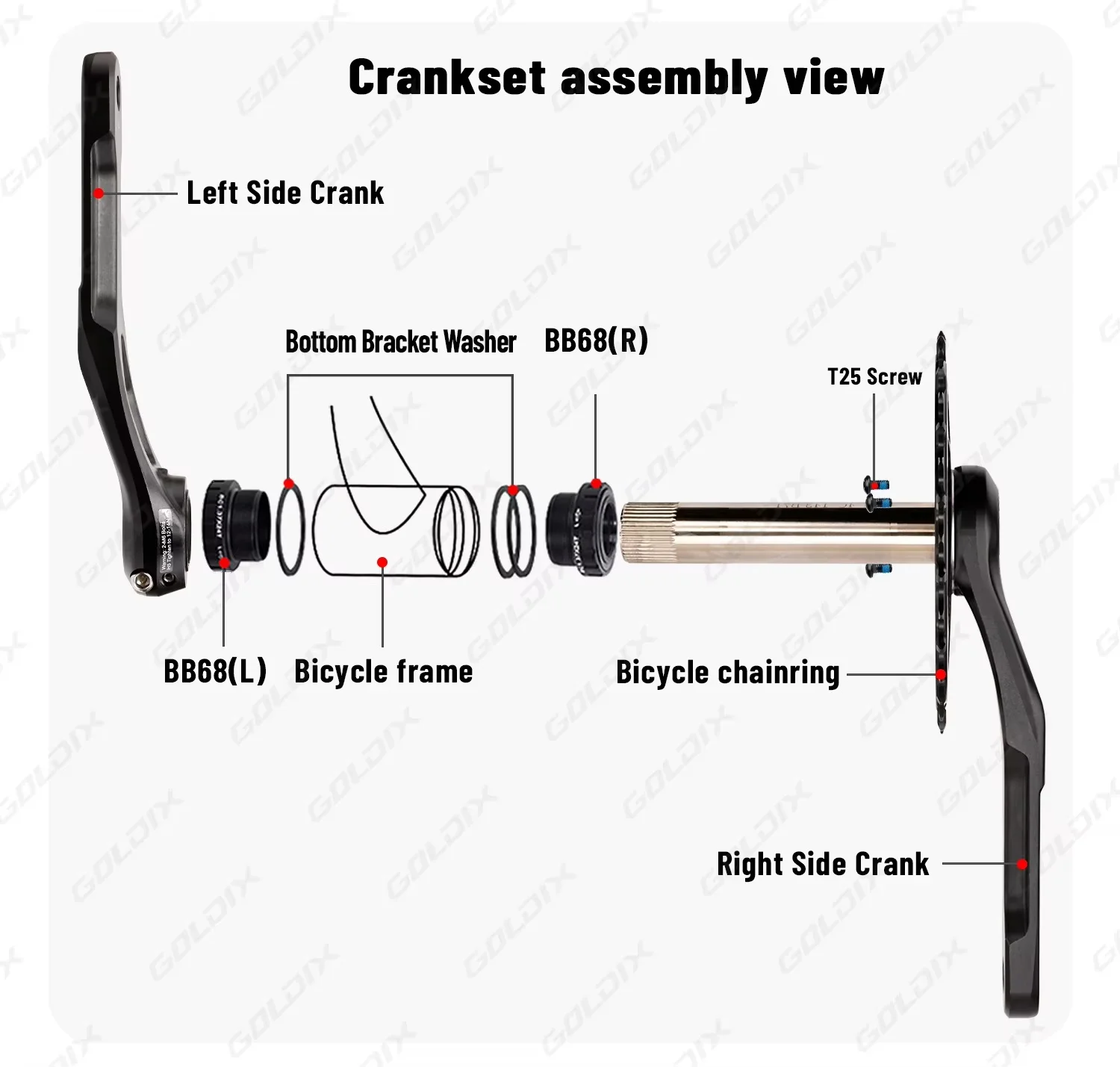 GOLDIX Mountainbike-Kurbelketten-Radsatz, fest mit 3 Schrauben, Beinlänge 170 mm/175 mm, versetzt 3 Grad, 30 Zähne, 34 Zähne, 36 Zähne, 38 Zähne – Detail 14