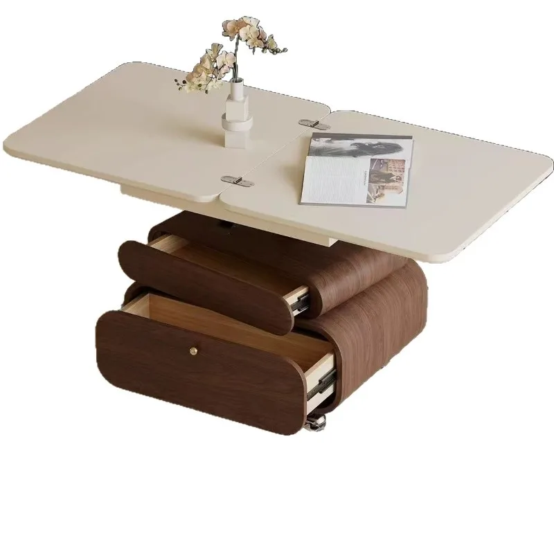 

small apartment lift, French retro solid wood, new coffee table for home use, light luxury TV cabinet, mobile tea table