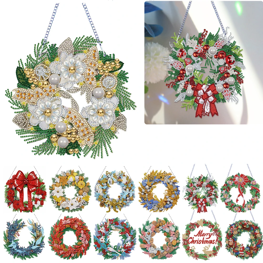 5D Diamond Painting Christmas Wreath Cross Stitch Diamond Embroidery Painting New Year Gift Wall Hanging Christmas Decoration