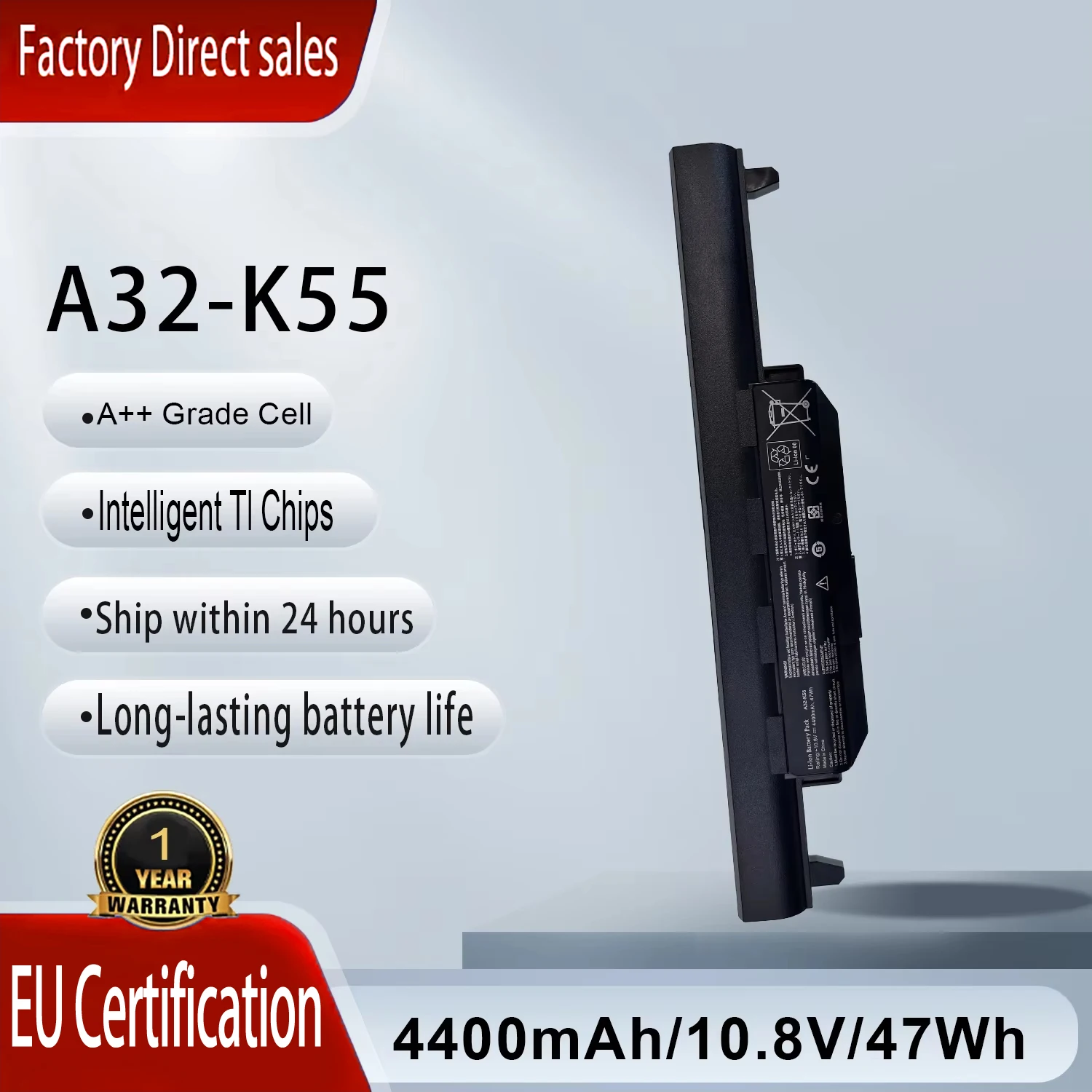 

Аккумулятор для ноутбуков Asus A32-K55, A33-K55, A41-K55, K45, K55, K55A, K55N, A45, A75, X55, X55A, X55V, X55C, X55U, X75, U57, U57A, U57VD, R500A, R500V