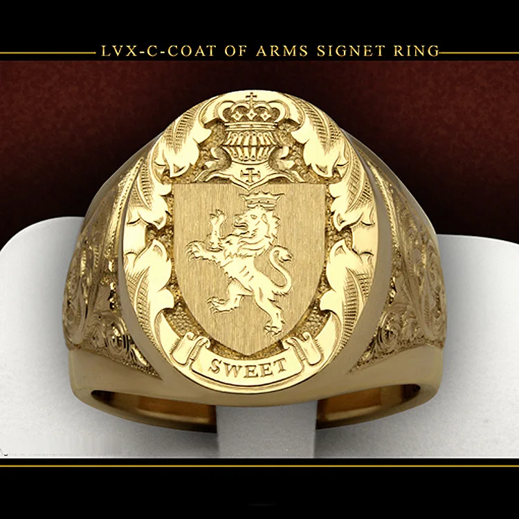 Popular Crown Lion Shield Badge Silver Ring, Yellow Gold Royal Seal Men's Ring
