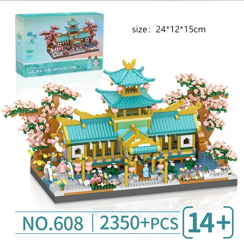 OUZEY bloques de construcción de jardín clásico chino Suzhou, rompecabezas 3D templo lago patio arquitectura modelo coleccionable decoración del hogar