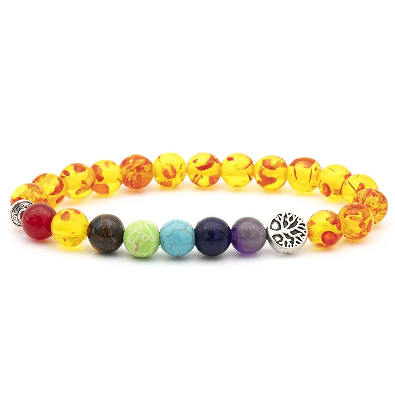 official-website 7 Chakra Amber Volcanic Carnelian Quartz Amethyite Lapis lazuli Imperial Jasper Tree Life Bracelet Women