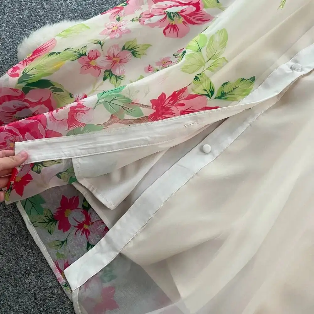 Elegancka sukienka w stylu vintage z seksownym dekoltem w serek, trójwymiarowymi wstawkami, letnia, w stylu boho, długa sukienka damska.