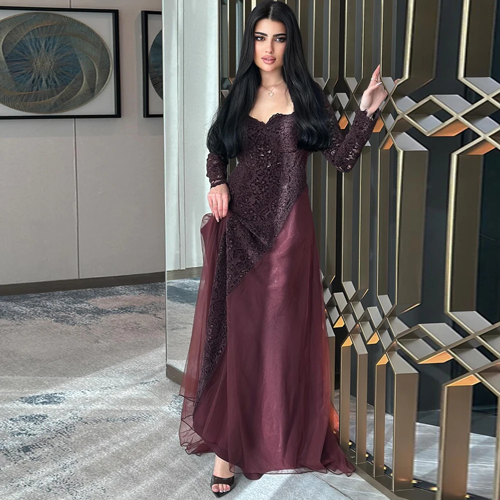 

Exquisite Chiffon Evening Dress Classic Lace Long Sleeves Party Dresses Fashion Sweep Train Customized Special Occasion Gowns