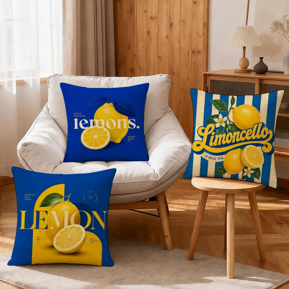 Illustration Lemon Illustration Cushion Cover Linen Anti‑mite Antibacterial Cushion Cover Invisible Zipper for Couch Living Room