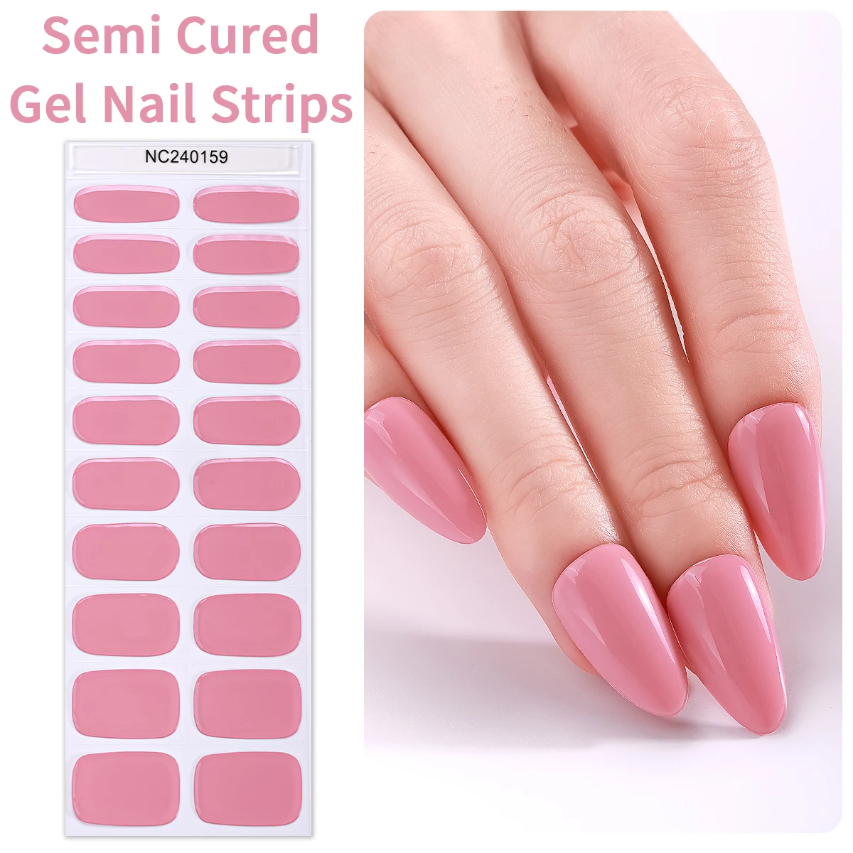 Tiras de Gel semicurado para uñas, pegatinas de Gel UV de Color sólido, autoadhesivas para manicura, 20 puntas, champán