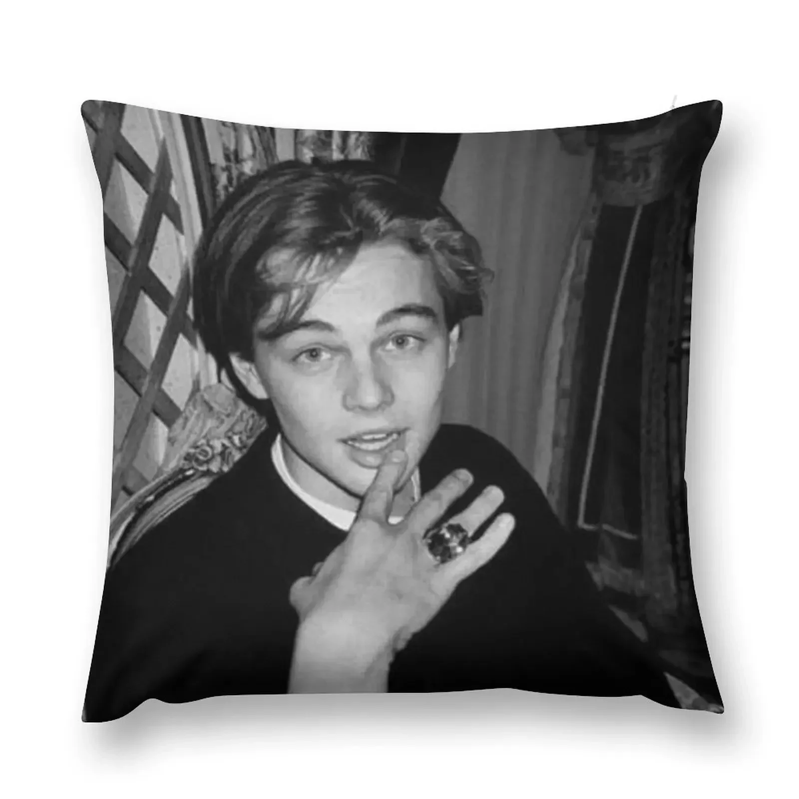 Young Leonardo DiCaprio in Black and White Throw Pillow home decor items Christmas Pillow ornamental pillows pillow