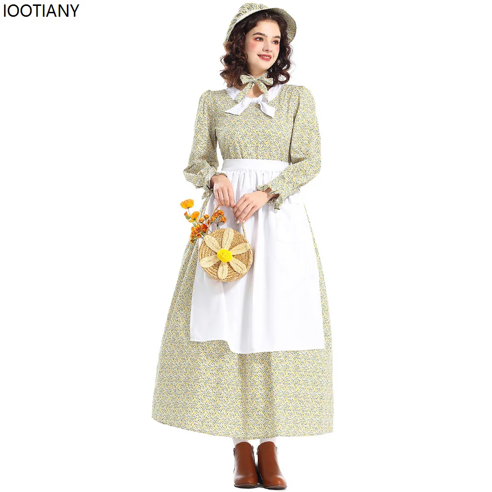 

Halloween Prairie Colonial Country Maid Cosplay Floral Dress Medieval Victorian Dresses Carnival Party Masquerade Stage Dress Up