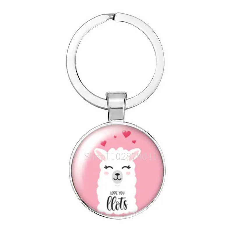 Fashion Jewelry Dome Glass Alloy Keychain Cute Alpaca Animal Pattern Exquisite Gift