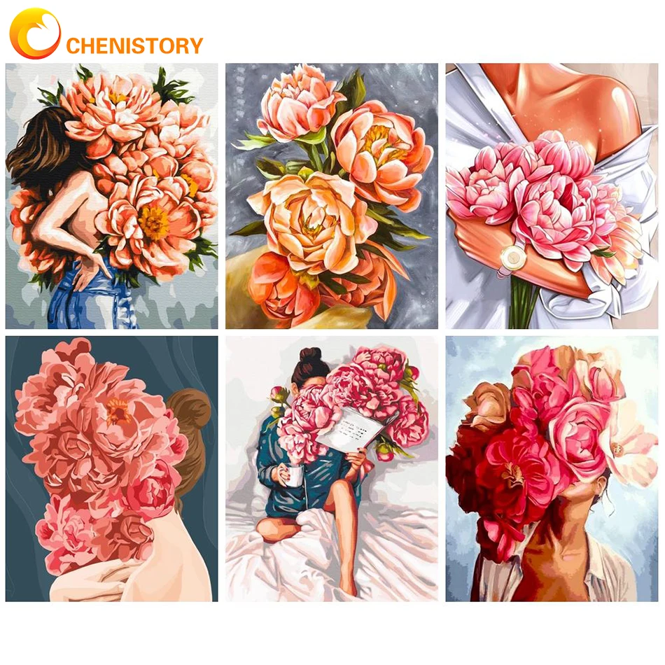 

CHENISTORY Girl Flower Oil Painting By Numbers On Canvas Acrylic Paint Coloring By Number Unique Gift For Home Decor Handwork