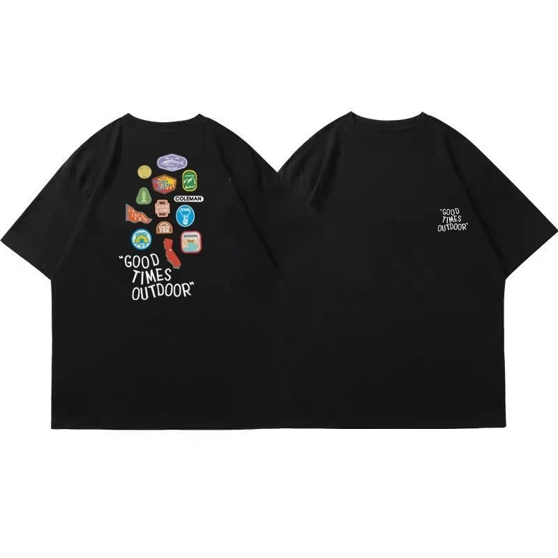 

Outdoor Camping Style Printed Short-sleeved T-shirt Men's and Women's Round Neck Cotton Tee Summer Casual Loose Trend Couple Top