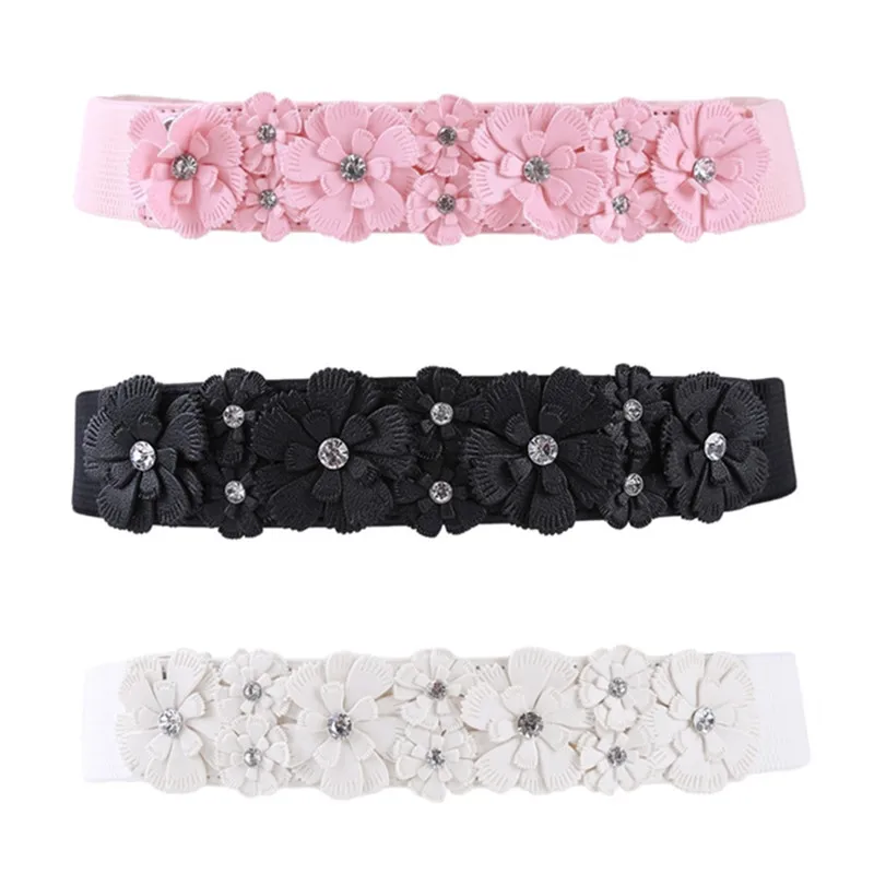 

Belt For Women Lady Fashion Flower Elastic Stretch Waist Belt Wide Elasticated Waistbands Girls Dress Accessories New