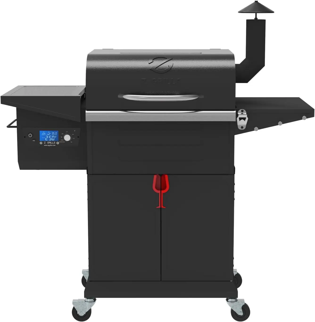 Wood Pellet Grill Smoker with PID Controller, 8-in-1 Master Sear BBQ Grill, Auto Temperature Control, Huge Storage Cabinet