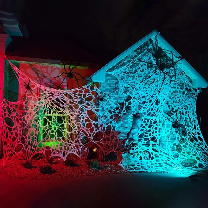 White Halloween Spider Net Simulation Giant Stretchy Ripped Spider Netting Cobweb Haunted Ghost House Prop Halloween Decorations